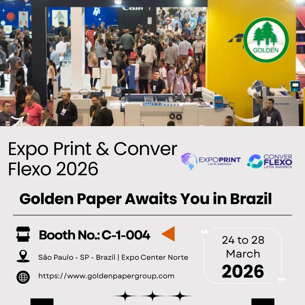 Giấy vàng để triển lãm tại expoprint Châu Mỹ Latinh 2026 ở Brazil